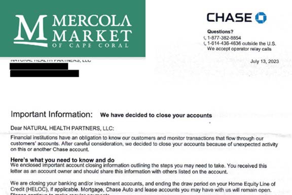 Chase bank cancellation letter to Natural Health Partners